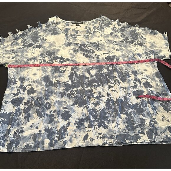 Fred David Shirt Womens SZ 3X Blue Floral Print Short Sleeve Boho Casual Top - Picture 4 of 7